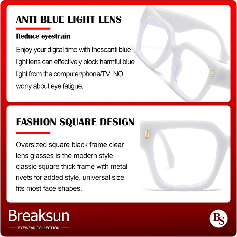 Breaksun Fashion Oversized Blue Light Blocking Glasses for Women Men Trendy Big Square Frame Computer Eyeglasses - Image 5